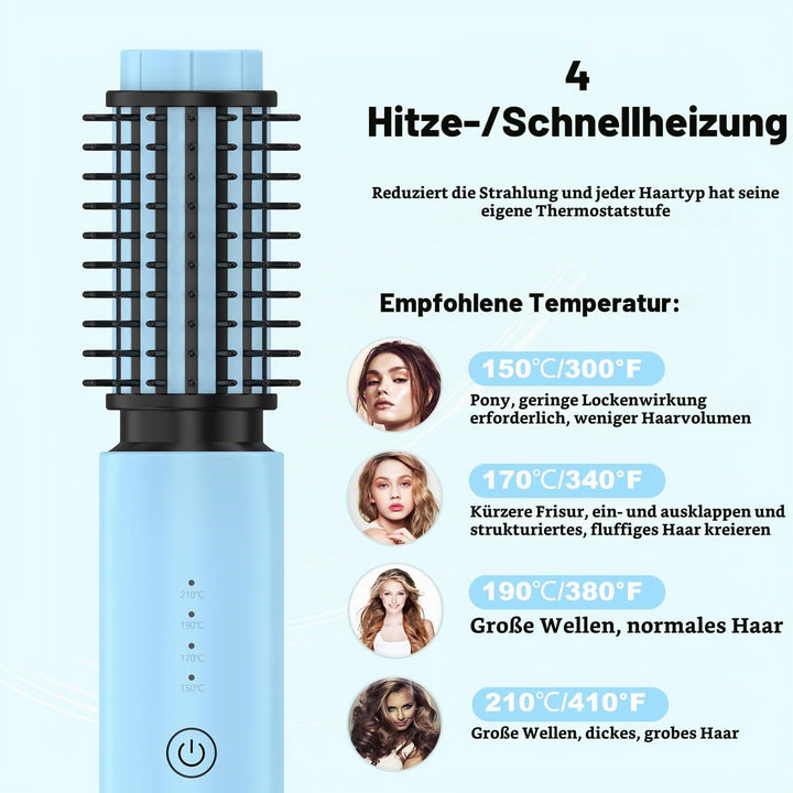 Dricar Kabellose Lockenstabbürste, Tragbare Reise Lockenstäbe Grosse Locken, 40mm Thermobürste Rundb