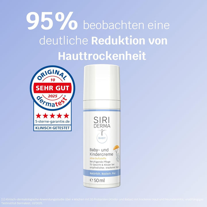 SIRIDERMA Basische Baby- und Kindercreme | Ohne Duftstoffe | Hautpflege bei sensibler, trockener und