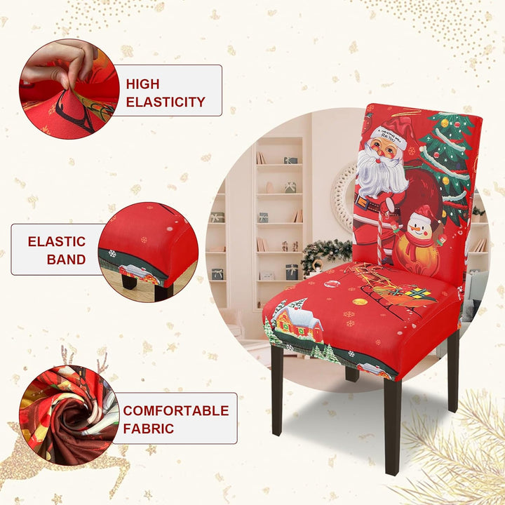 FIGOOO Stuhlhussen Weihnachten 4er Set Stretch Stuhlhussen für Esszimmerstühle Elastisch Moderne Uni