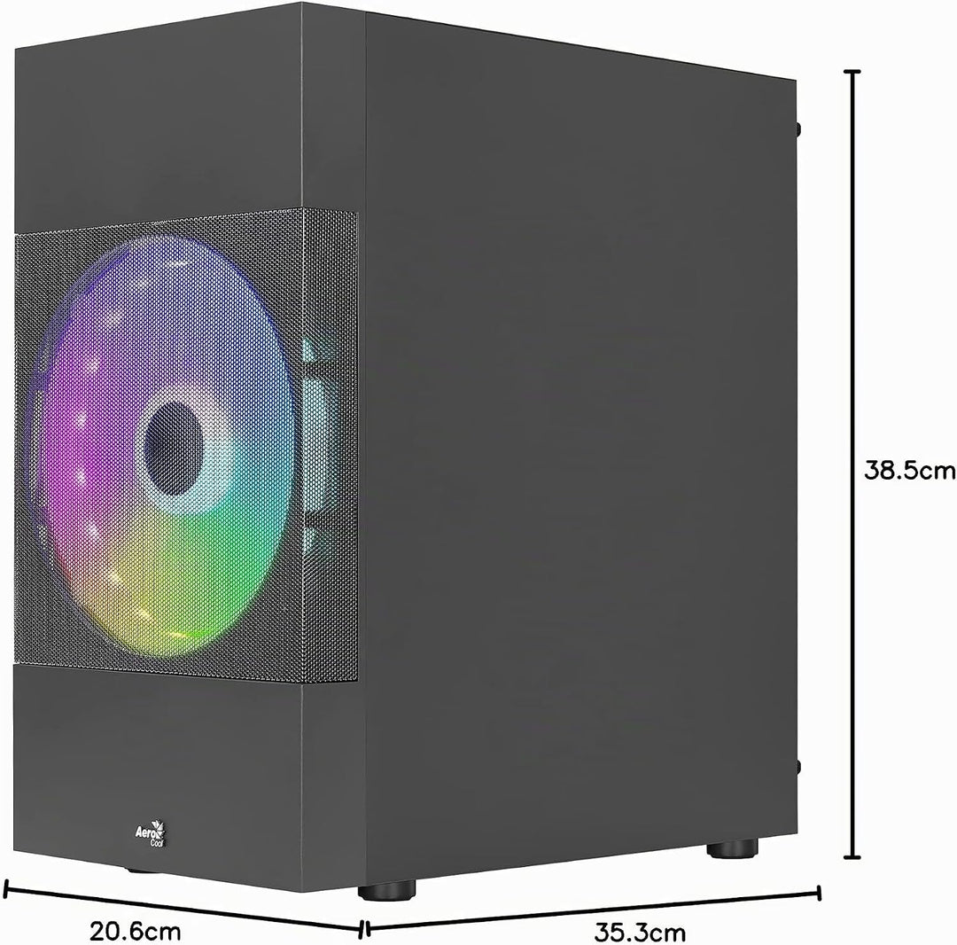 Aerocool ATOMICLITE V1, Micro-ATX Gaming Gehäuse, Front Mesh+2 Lüfter FRGB, Schwarz Schwarz ATOMICLI