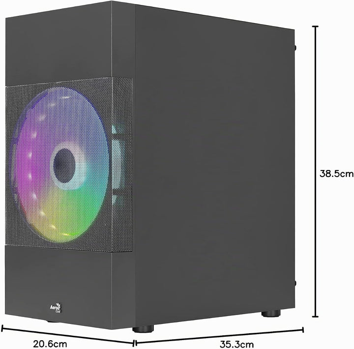 Aerocool ATOMICLITE V1, Micro-ATX Gaming Gehäuse, Front Mesh+2 Lüfter FRGB, Schwarz Schwarz ATOMICLI