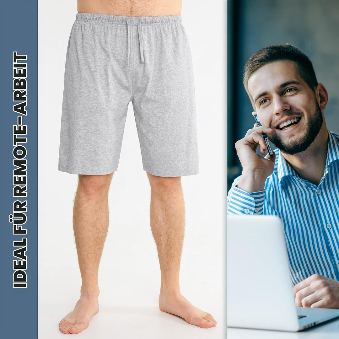 CityComfort Pyjama Shorts Herren, Kurze Schlafanzughose Herren mit Seitentaschen &amp; Elastischem Bund