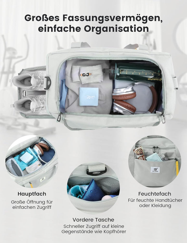SKYSPER Sporttasche Herren 40l, Sporttasche mit Rucksackfunktion Reisetasche Gym Tasche mit Schuhfac
