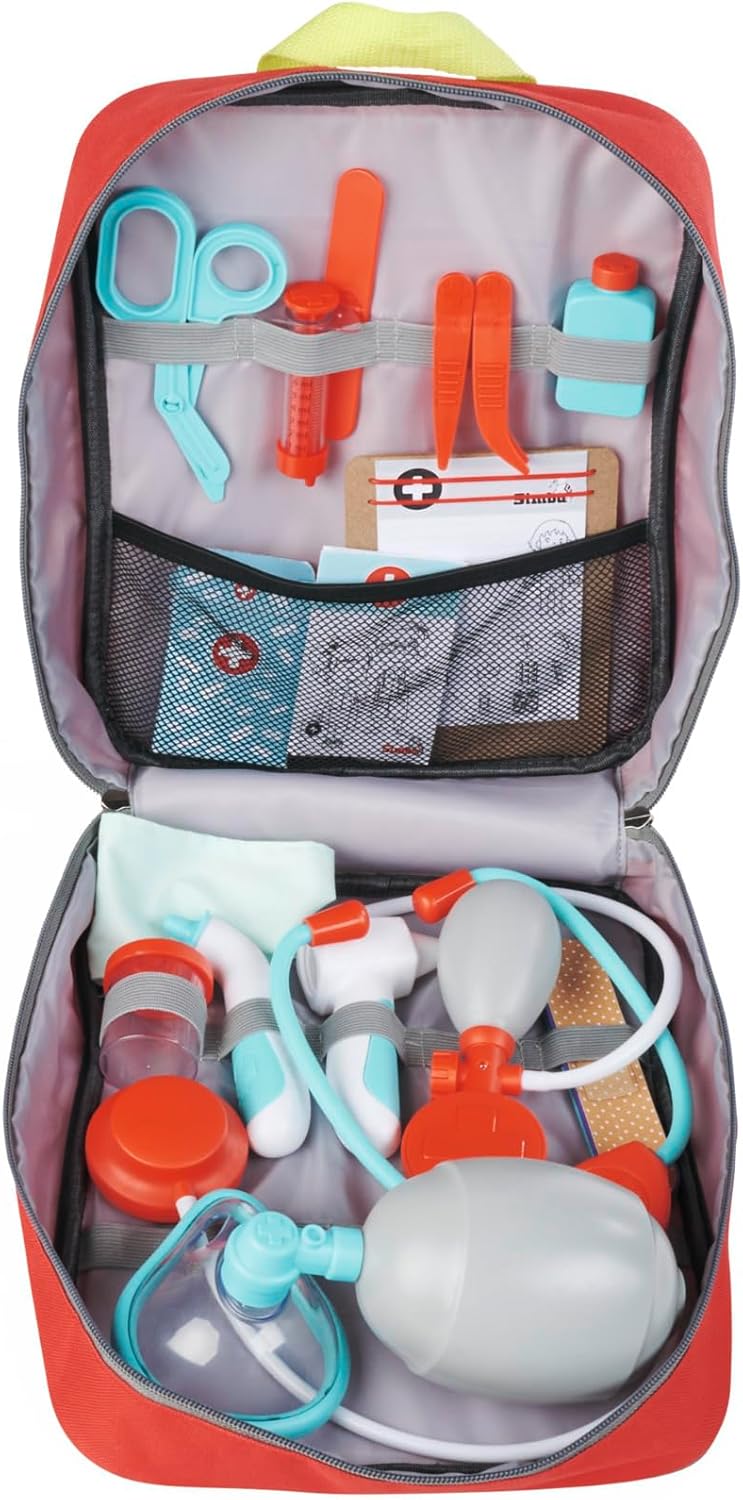 Simba Notarzt Rucksack, 20-TLG. Set, Stethoskop mit Soundfunktion und weitere lustige Funktionen, 24