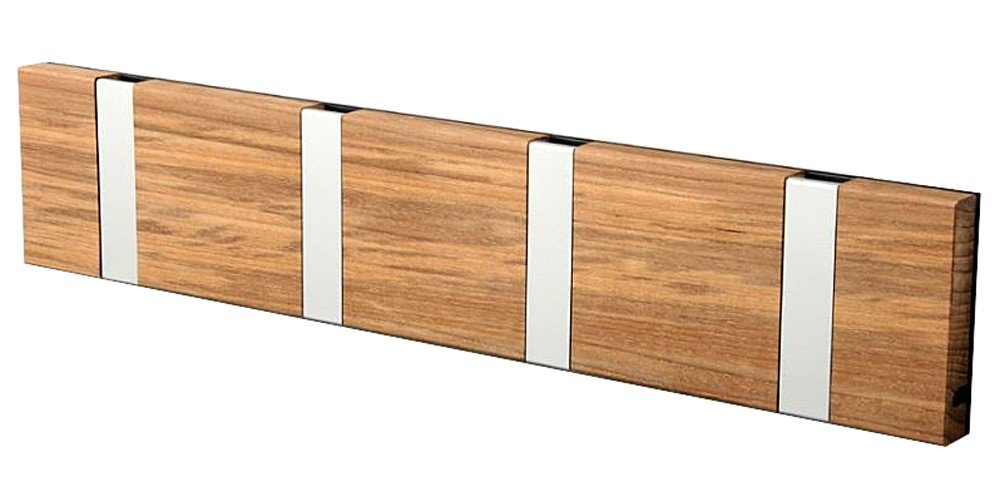 LoCa Garderobe Knax 4 Teak (geölt) (Haken klappbar Alu) Garderoben-Leiste Kleiderhaken Flur modern G