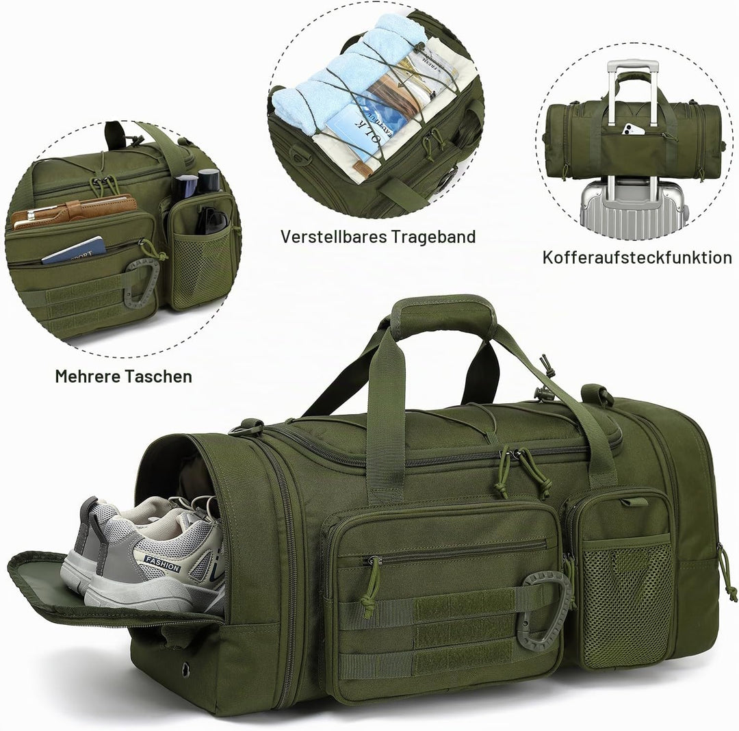 Taktische Reisetasche Sporttasche 40-45L Erweiterbar 3-in-1 Sporttaschen Herren Mittel mit Schuhfach