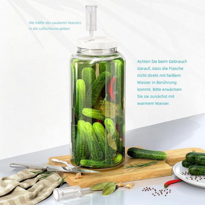 7,6 Litre Gross Fermentierglas mit Luftschleuse - Gärglas Fermentationsgläser Sauerteig Starter Set
