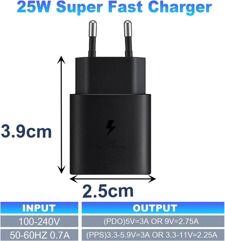 2er Pack USB C Ladegerät 25W Schnellladegerät Ladekabel für Samsung Galaxy S26 S25 S24 S23 S22 S21 S