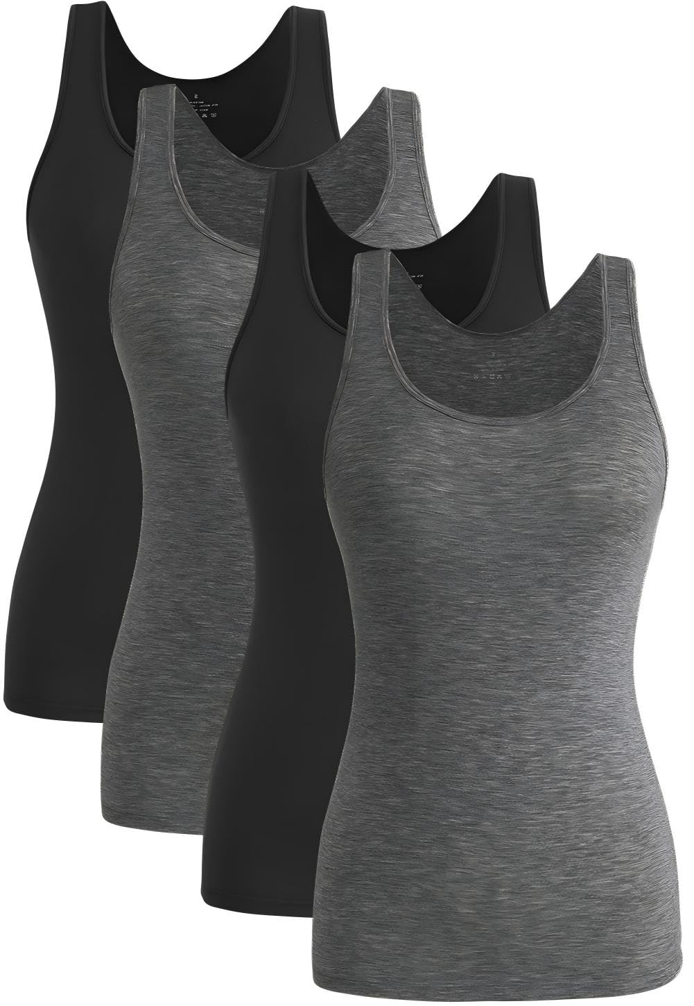 Knuffnee Damen Stretch Unterhemd Basic Tank Tops Workout Unterhemden Tops 4er Pack S Schwarz/Dunkelg