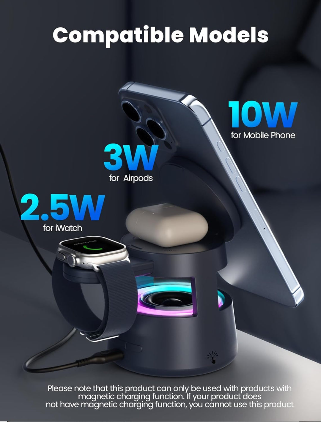 NEUTYPECHIC Bluetooth-Lautsprecher mit Induktionsladegerät 5-in-1, Schreibtischlampe, Halterung 65°
