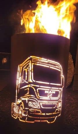 TiKo-Design® Feuertonne Man Truck Motiv – Feuerkorb aus Stahl mit LKW-Design – Handgefertigte Garten