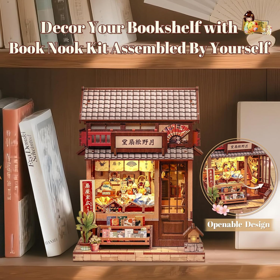 Fsolis Book Nook Japan Booknook Bausatz für Erwachsene, 3D-Holzpuzzles Buchecke, DIY-Miniaturhaus-Se