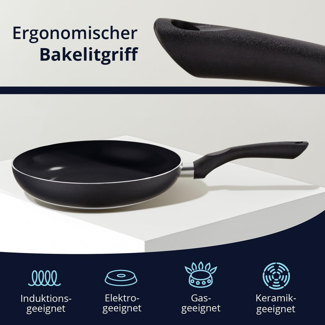 KHG 3er Set Bratpfannen 20 cm 24 cm 28 cm - Pfannenset 3-teilig aus Aluminium Induktion Antihaft - K