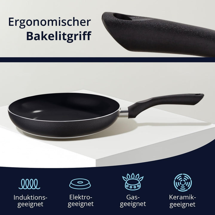 KHG 3er Set Bratpfannen 20 cm 24 cm 28 cm - Pfannenset 3-teilig aus Aluminium Induktion Antihaft - K