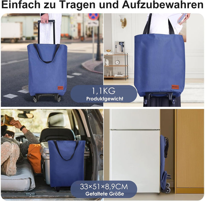 MOONCY 2-in-1 Einkaufstrolley, 30L Grosse Einkaufstasche auf Rollen, Leichter Einkaufswagen Klappbar