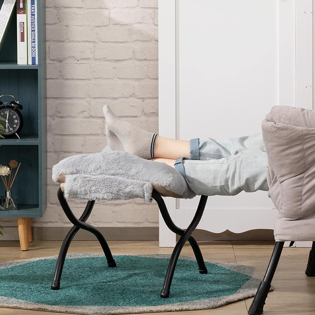HollyHOME Plüsch Fusshocker Fussstütze Klapphocker, Faltbar Sitzhocker mit Metallbeinen Abnehmbar Ge