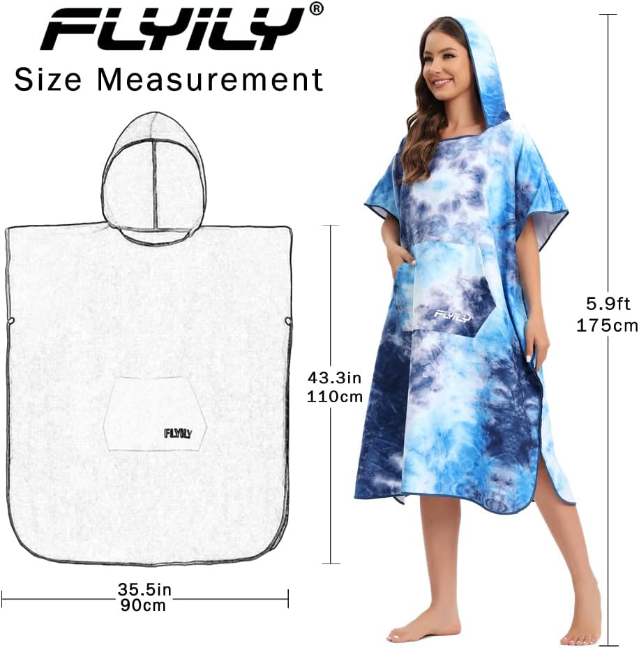 FLYILY Microfaser Surf Poncho Handtuch mit Kapuze Bademantel zum Schwimmen und Strand wechseln Einhe