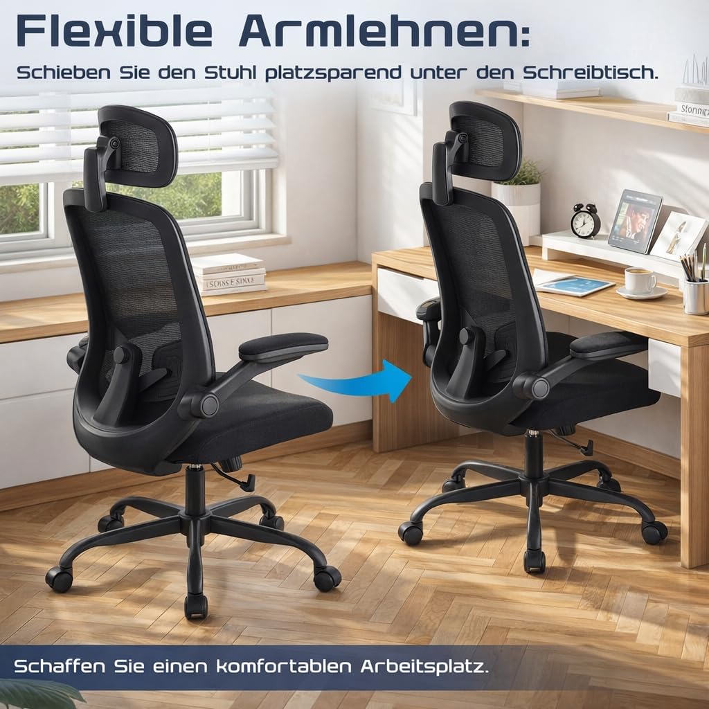 DUMOS Bürostuhl Ergonomisch, Gaming Stuhl mit Verstellbarer Kopfstütze, Armlehnen Schreibtischstuhl,