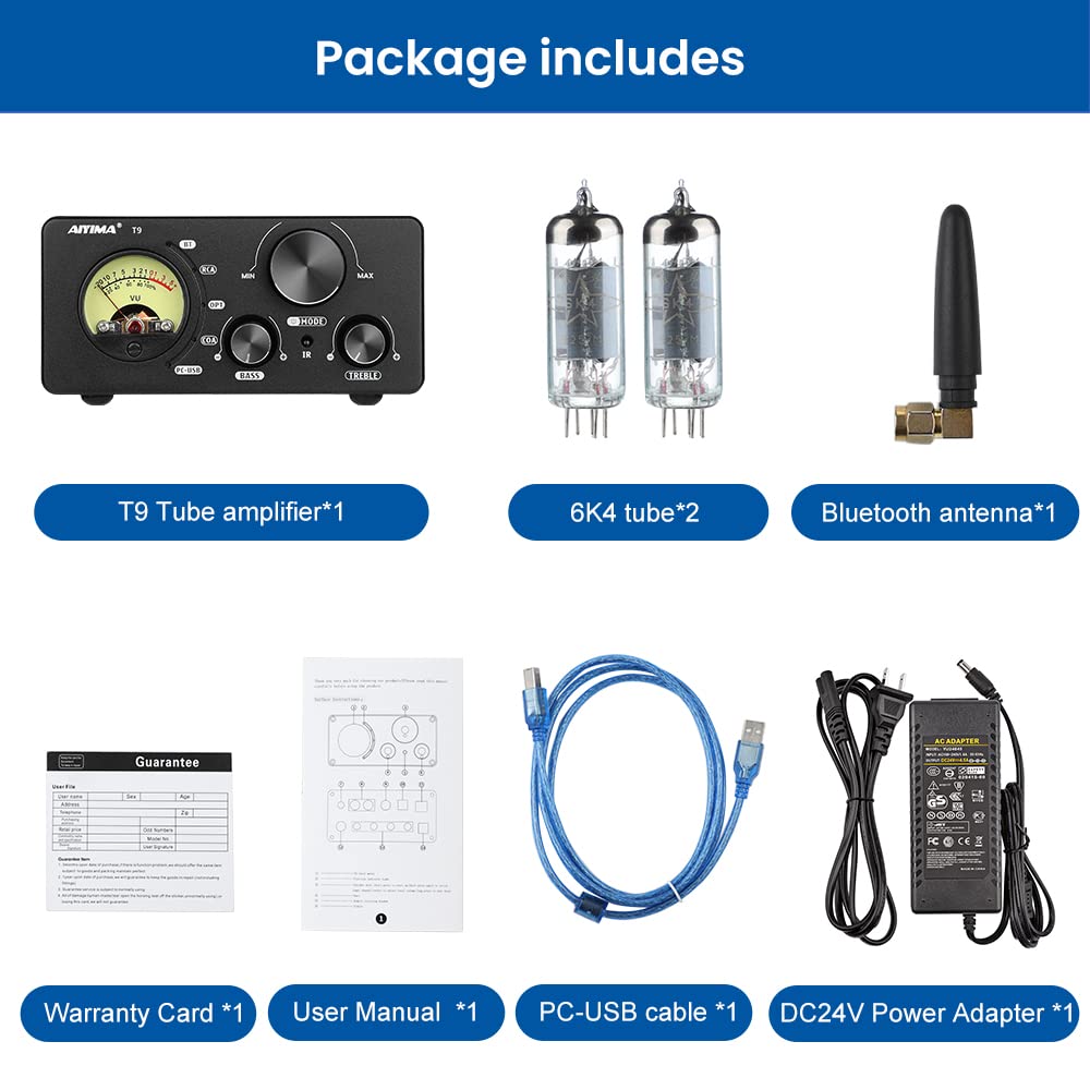 Aktualisierung AIYIMA Tube T9 Bluetooth 5.0 6K4 Vakuumrohrverstärker USB DAC 100W Stereo-Empfänger A