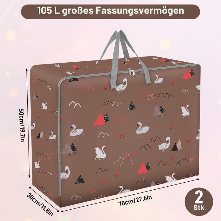 2 Stück Aufbewahrungstasche Gross, 105L Aufbewahrungstasche mit Reissverschluss, 600D Oxford Storage