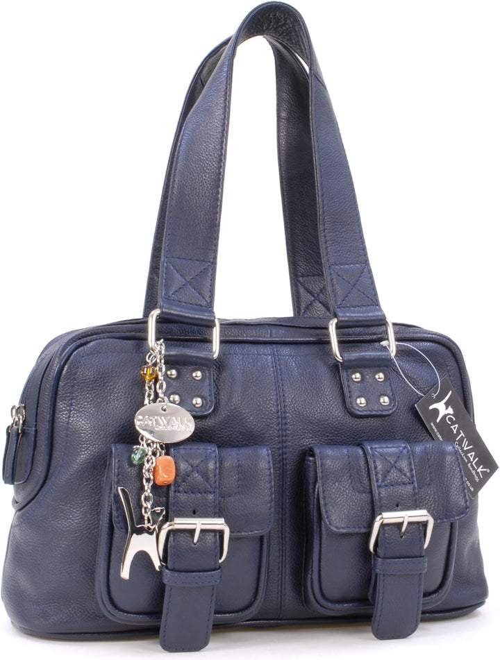 Catwalk Collection Handbags - Damen Leder Henkeltasche - Handtasche Mittelgross mit Viele Fächer - C