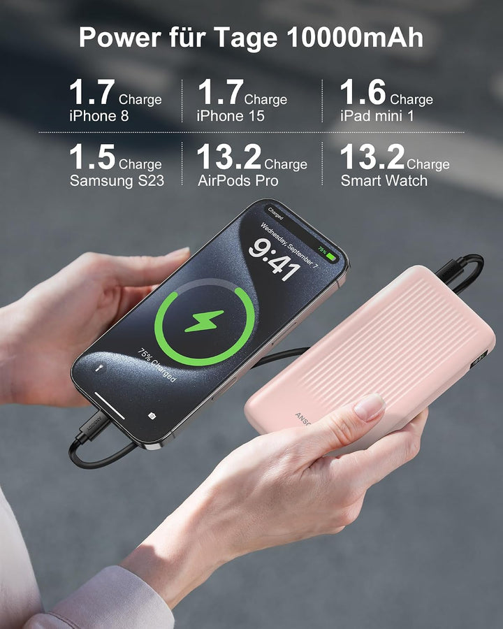 22.5W Power Bank 10000mAh 2 Stück, Akkupack Klein Aber Stark, LED Display kompatibel Externe handyak