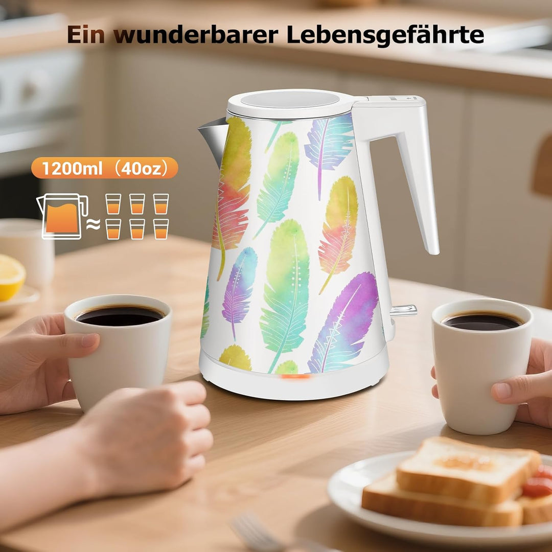 1,2L Kabelloser Edelstahl Wasserkocher – BPA-frei, 1000W Schnellkochender Teekocher, Metall Design,