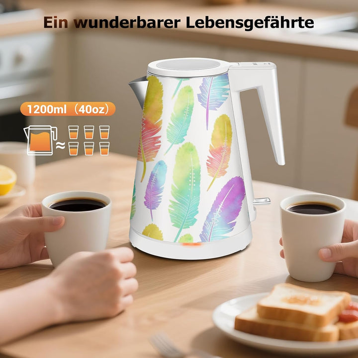 1,2L Kabelloser Edelstahl Wasserkocher – BPA-frei, 1000W Schnellkochender Teekocher, Metall Design,