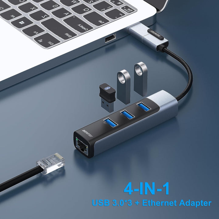 BENFEI Ethernet Adapter mit 3*USB 3.0, USB Typ-C/Typ-A auf Gigabit Ethernet LAN Netzwerk Adapter, ko
