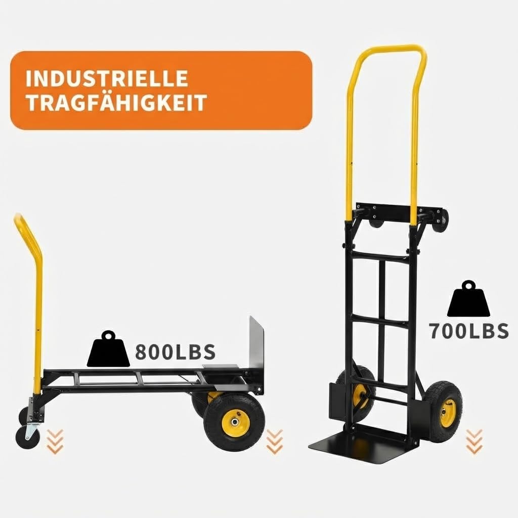 2-in-1 Transportwagen Handwagen Faltbar Mit 4 Pannensicheren Rädern, Schwerlast Tragkraft 362kg – Id