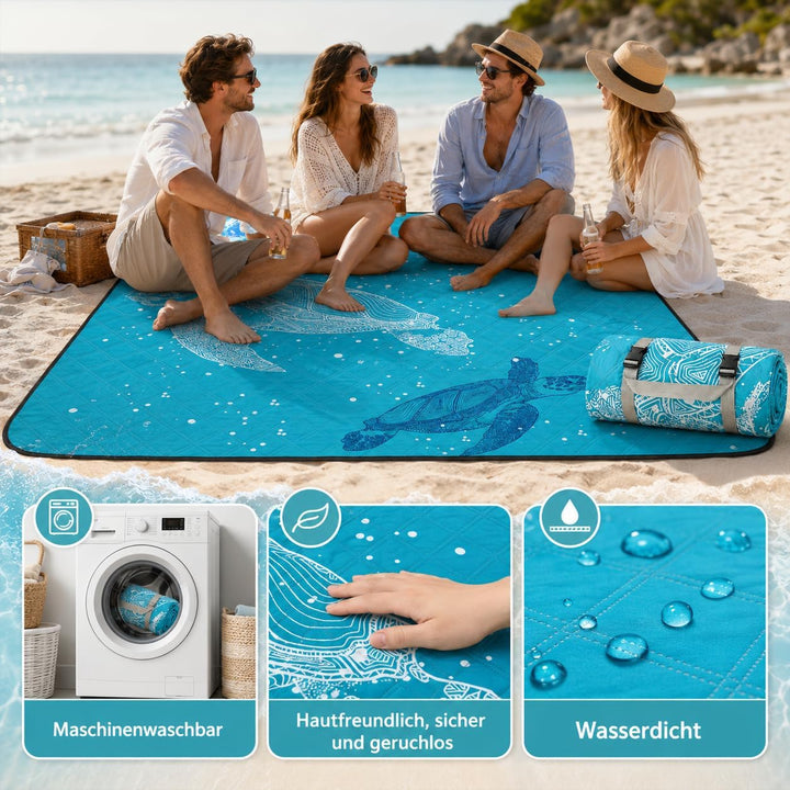 Stranddecke Wasserdicht Gepolstert Picknickdecke 200x200 cm - XXL Sandfrei Tragbare Waschbar Strandm