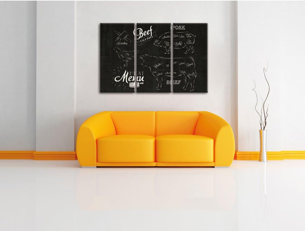 Pixxprint Meat Menu 1889 als Leinwandbild/Grösse: 3 Teilig (120x80) cm/Wandbild/Kunstdruck/fertig be