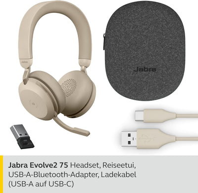 Jabra Evolve2 75 Wireless PC Headset with 8-Microphone Technology - Dual Foam Stereo Headphones with