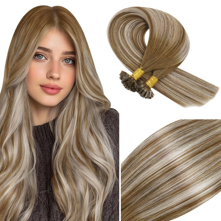 Vivien Bonding Extensions Echthaar Balayage Braun 50cm Remy Haarverlängerungen Echthaar Bondings Hel