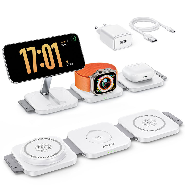 JARGOU 3 in1 Faltbare Ladestation für Apple, Ladestation Apple Watch und iPhone, Magnetisches Ladege