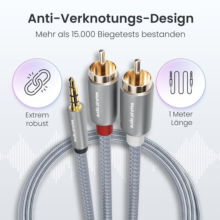 audio pirates Klinke auf Cinch | RCA-Kabel | 3,5mm-Klinkenkabel auf 2x Cinch-Kabel | Audio-Kabel für