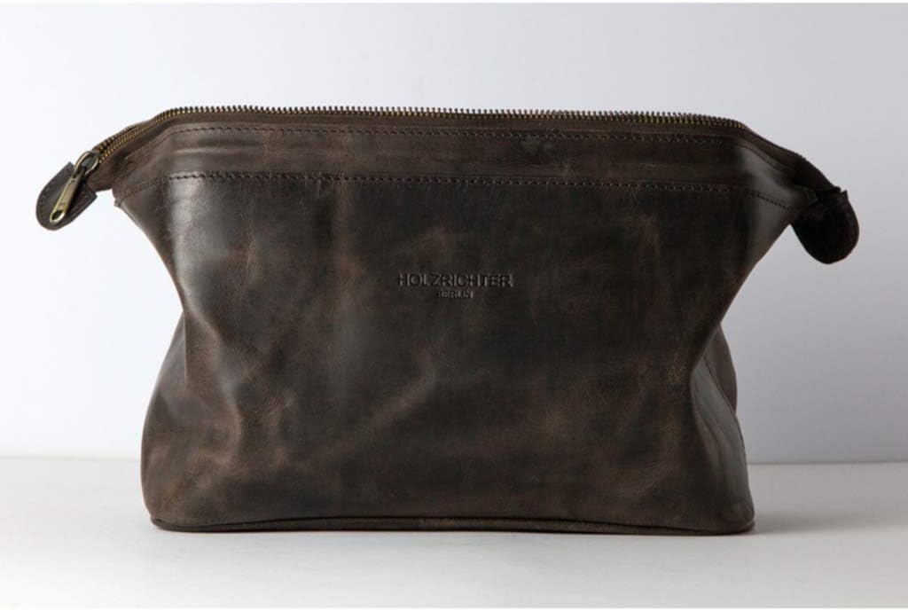 HOLZRICHTER Berlin Kulturbeutel No 5-1 (M) dunkel-braun - Grosse, hochwertige Kulturtasche handgefer