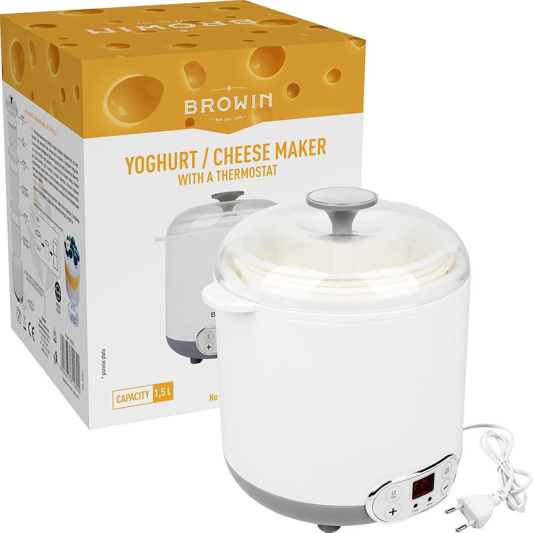 Browin 801013 Multifunktionales Gerät Käse und Joghurt mit 1,5 L Thermostat, weiss, grau,