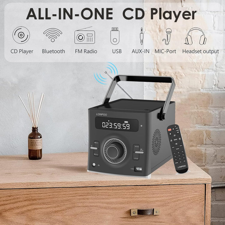 Tragbarer CD-Player Boombox 20W für Draussen, Eingebaute wiederaufladbare BatterieFM-Radio/Bluetooth