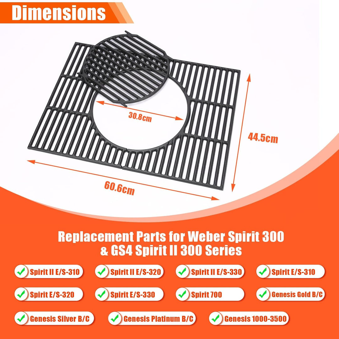 GFTIME 44.5 x 30.2cm 7638 Gusseisen Grillroste für Weber Spirit I & II E/S-310 320 330 (mit vorderen