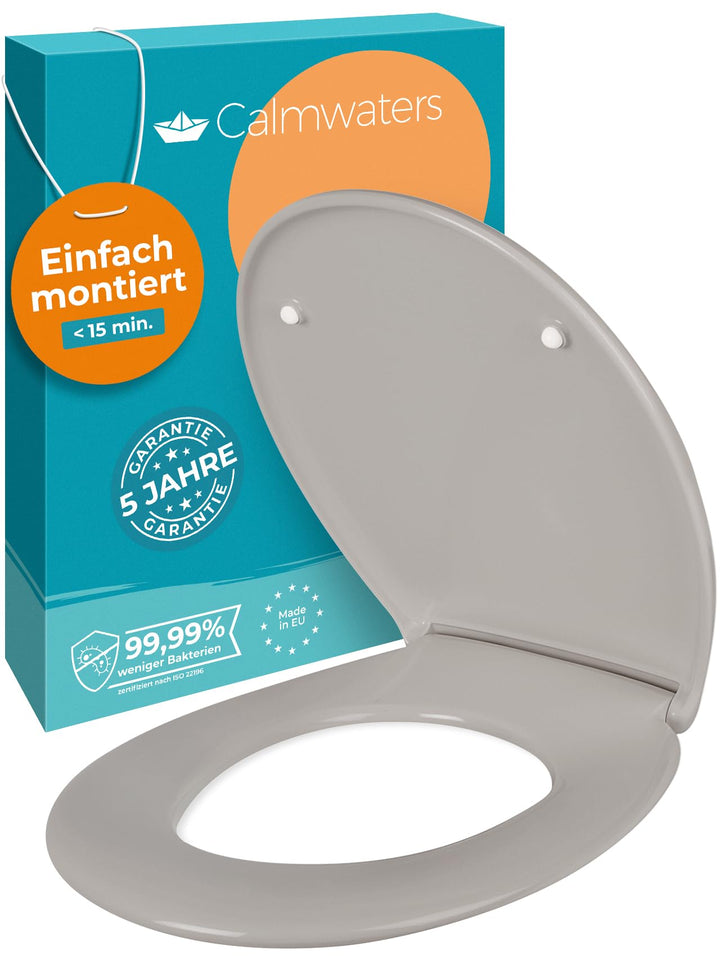 Calmwaters® Premium WC Sitz einfache Montage, Toilettendeckel bis 250 kg, Made in EU, aus antibakter