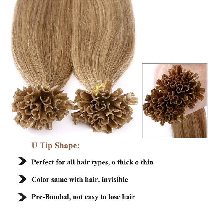 SEGO U Tip Extensions Haare Bonding Echthaar Bonded Haarverlangerung Keratin 1g/Strähne 50g Honigblo