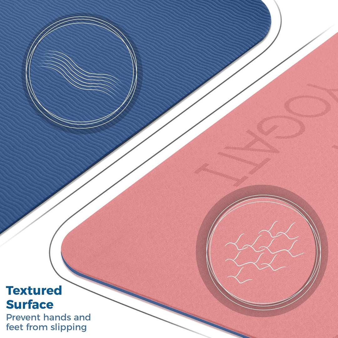 YOGATI Yogamatte rutschfest Schadstofffrei, mit Tragegurt. Yoga Matte mit Ausrichtungslinien. Ideal