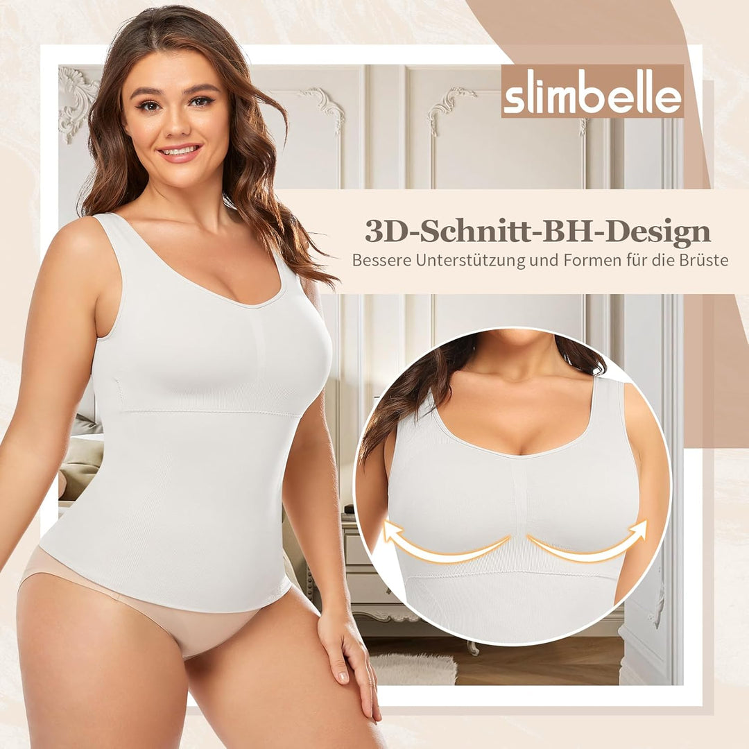 SLIMBELLE Damen Unterhemd BH Hemd Seamless Tank Top mit entfernbaren Cups Bauchweg Shapewear Top Ohn