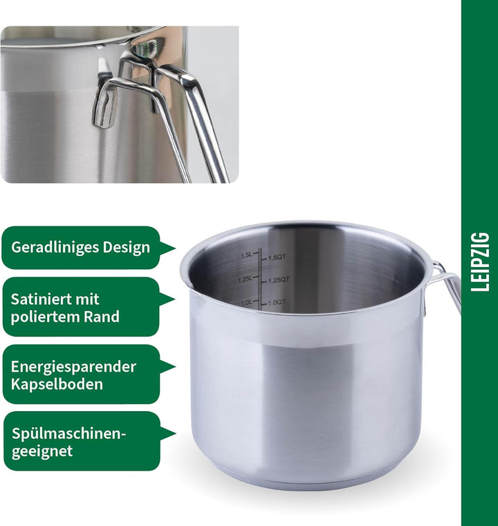 FACKELMANN Chefkoch Milchtopf aus Edelstahl 18/8 - ø14 cm, Aluminium-Kern, für alle Herdarten inkl.