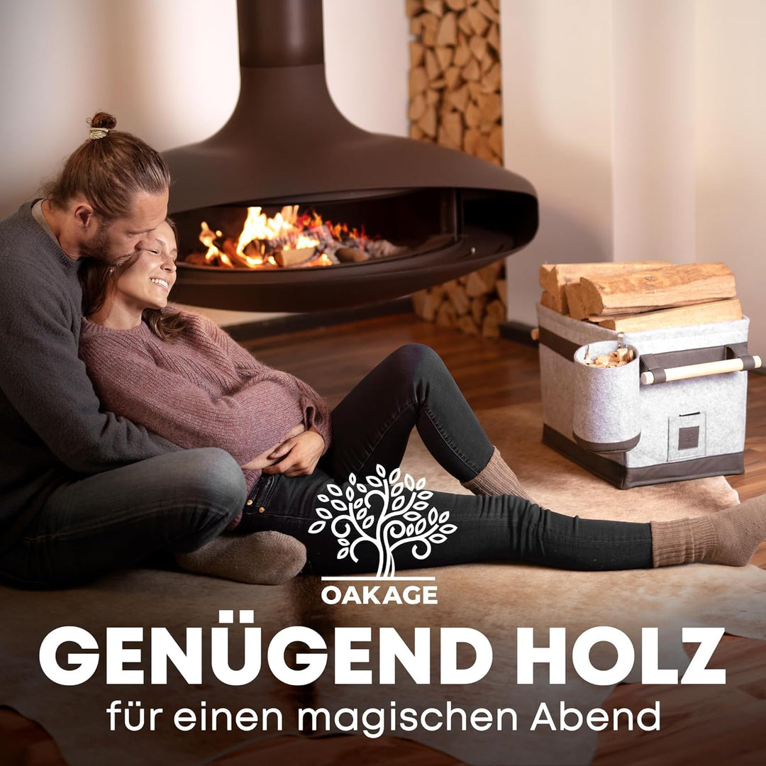 OAKAGE® Holzkorb für Kaminholz Gross mit Zündholzkorb [Schmutzabweisendes Innenfutter und Lederboden