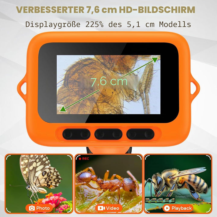 1000X Handheld Digitales Mikroskop für Kinder, 3-Zoll-HD-Bildschirm, Wiederaufladbar, Tragbare Lupe