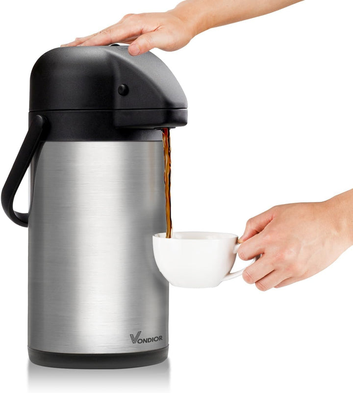 Vondior Airpot Pumpkanne - Professionelle isolierte Kaffeekaraffe aus Edelstahl, Thermoskanne, Therm