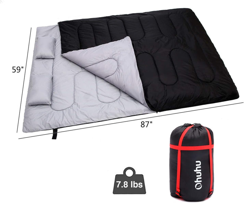 Ohuhu Dicker Doppelte Schlafsack 220 x 150cm Erwachsene Deckenschlafsack mit 2 Gratis Kissen und ein