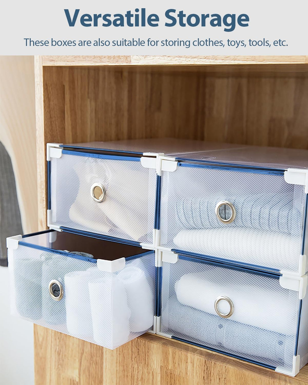 10er Set Schuhboxen - Stapelbare Schuh Organizer aus transparentem Kunststoff mit Schubladen - DIY S